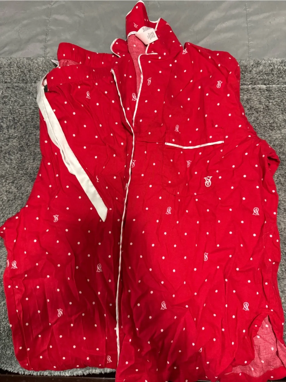 Victoria's Secret Red Polka Dot Lounge Top with White Trim